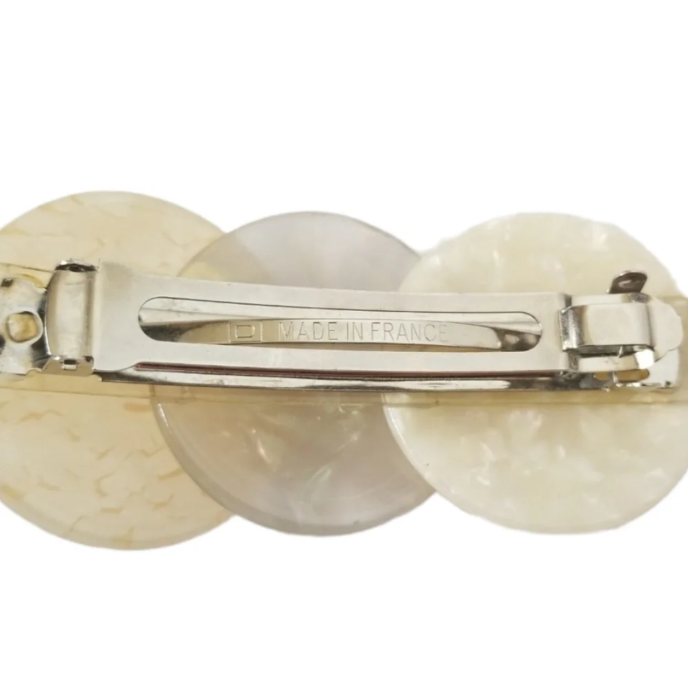 VINTAGE 80's Acrylic Hair Barrette Made In France Pearlescent White Gold Retro